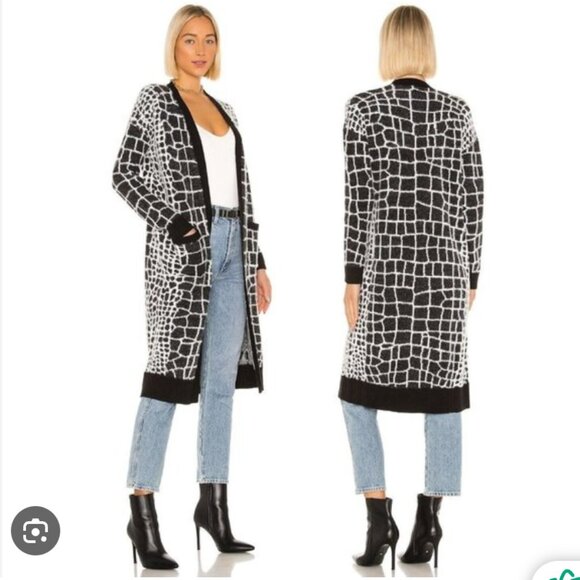 One Grey Day Meg Open Duster Cardigan Croc Print Acrylic - Picture 1 of 4
